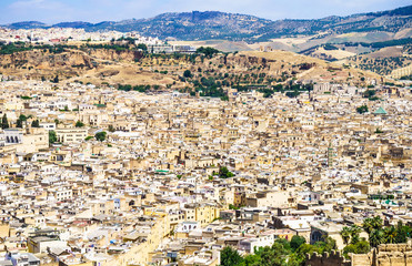 Fototapeta premium Fez, Marocco panoramic view of town.