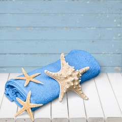 Towel. Blue Towel with Starfish