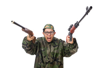 Fototapeta premium Military man with a gun isolated on white