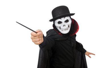 Man in horror costume with mask isolated on white