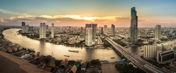 Stof per meter Landschap van de rivier in de stad Bangkok, Panorama © tatomm