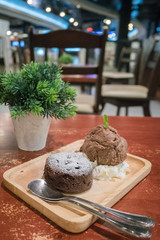 Chocolate lava cakes with chocolate ice cream
