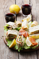 Bread rolls with salmon and salad