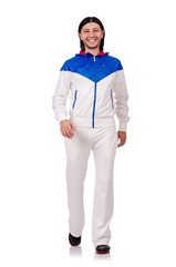 Naklejka premium A man in white sportswear isolated on white