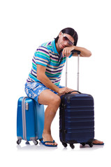 Tourist with bags isolated on white