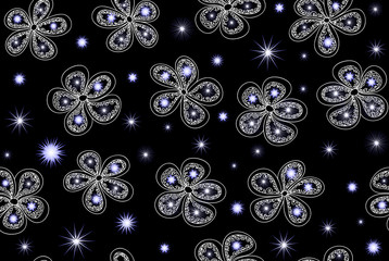 Vector seamless pattern with fantasy winter flowers