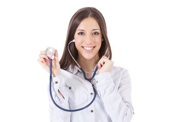 woman with stethoscope isolated