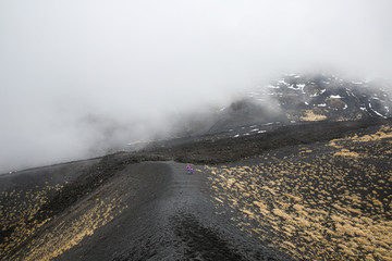 Scenery, lava fields and craters of Mt. Etna volcano