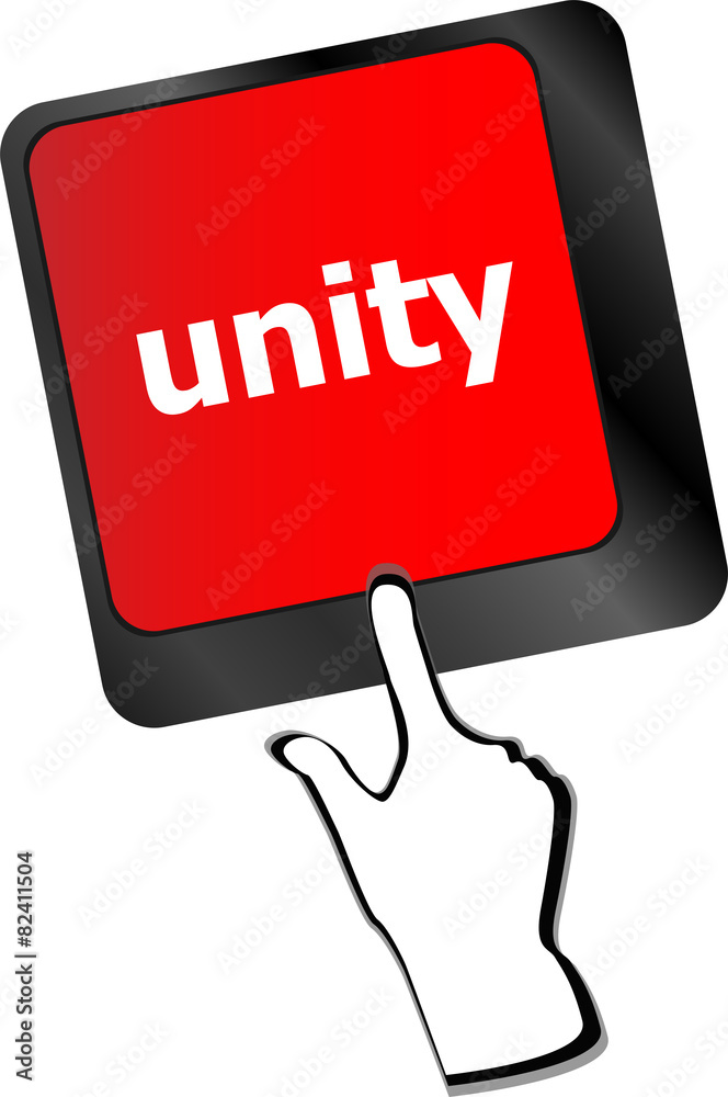 Aufkleber unity word on computer keyboard pc key vector