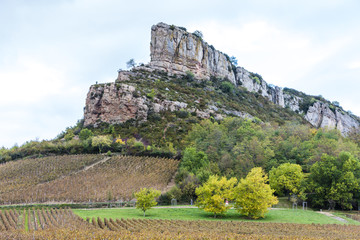 Fototapeta na wymiar Solutre Rock with vineyard, Burgundy, France