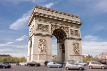 Fototapeta na wymiar Arch of Triumph in Paris, France. Tilt-shift effect