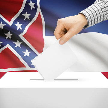 Ballot box with US state flag on background - Mississippi