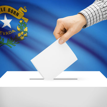 Ballot box with US state flag on background - Nevada