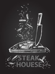 Steak house quotes chalkboard illustration  - 82413750