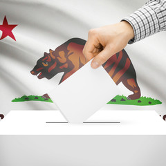 Ballot box with US state flag on background - California