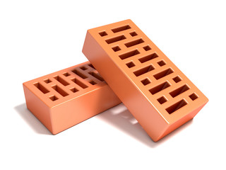 Two red bricks with rectangular holes