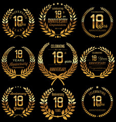 Anniversary golden laurel wreath design, 18 years