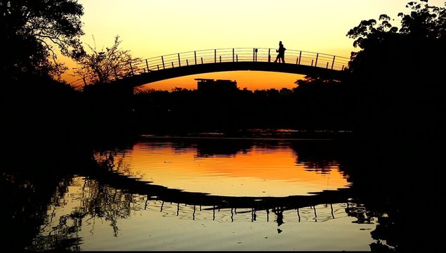 Romantic sunset on bridge