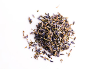 Lavender Herb Bud Flower tea Heap pile surface top view isolated