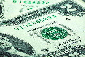 two dollars banknote close up