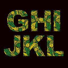 Beautiful floral font, decorative drop caps with vintage pattern