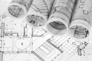 rolls of architecture blueprints & house plans