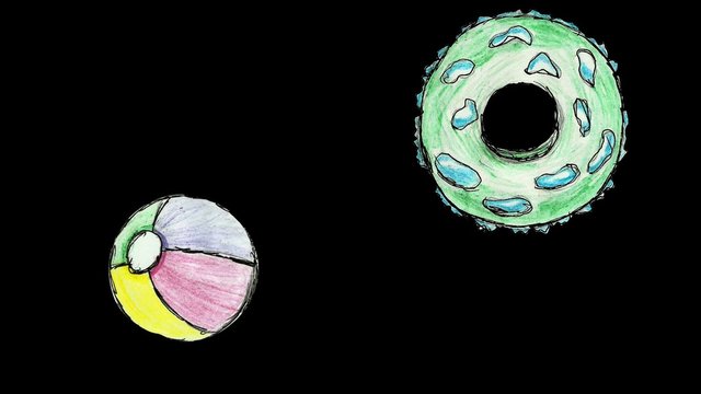 Cartoon life buoy and ball summer animation loop alpha