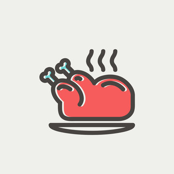 Baked whole chicken thin line icon