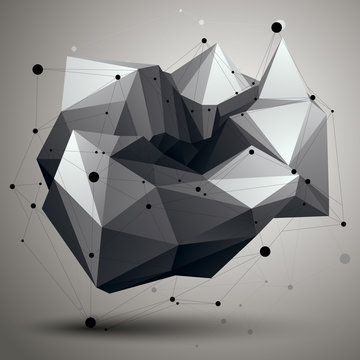 Complicated abstract grayscale 3D shape, vector digital lattice