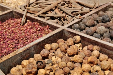 dried herbs flowers spices in the spice souq at Deira