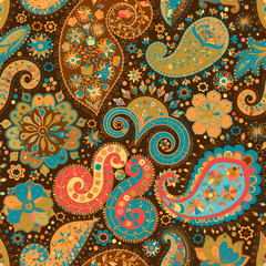 Vintage floral motif ethnic seamless background.