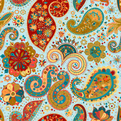 Vintage floral motif ethnic seamless background.