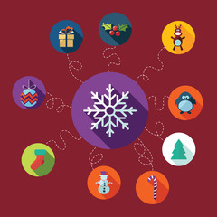 Flat concept, set modern design with shadow happy new year