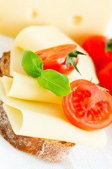 Cheese sandwich with fresh tomato and basil macro