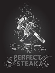 Perfect steak quotes chalkboard illustration 