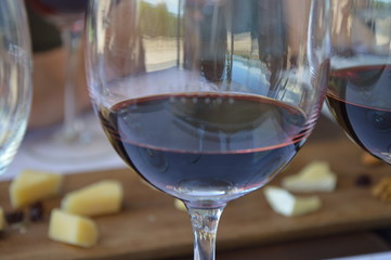 Wine tasting with cheese in the background