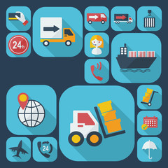 Flat concept, set modern design with shadow icons delivery