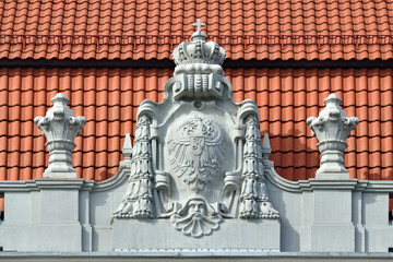 Fototapeta na wymiar Bas-relief on the building Konigsberg higher regional court. Kal