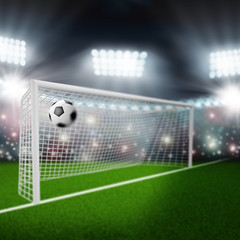 Fototapeta premium soccer ball flies into the goal