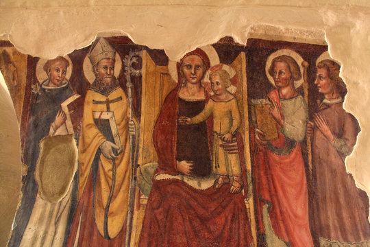 Madonna in trono e santi; affresco, cripta del Duomo di Treviso