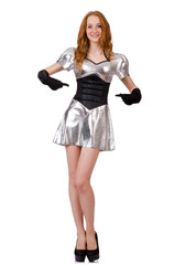 Woman in tech concept isolated on white