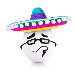 Concept white egg with emotions in clothes