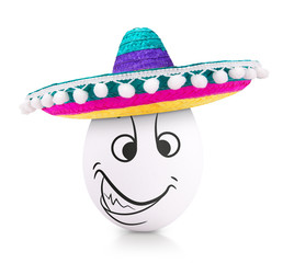 Concept white egg with emotions in clothes