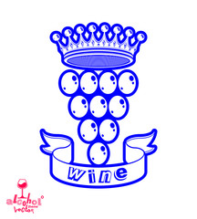 Grape vine illustration with royal crown – winery or racematio