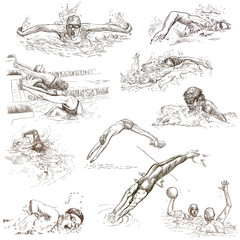 Swimming. Hand drawn collection. Original sketches. - 82427125