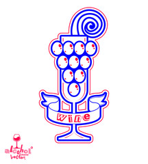 Sparkling wine vector illustration. Stylized empty wineglass wit