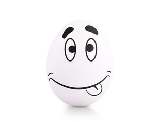 Concept white egg with emotions in clothes