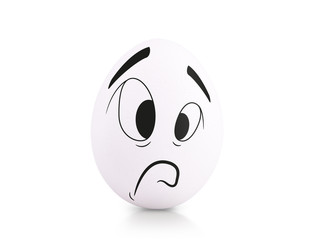 Concept white egg with emotions in clothes
