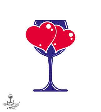 Valentine’s day theme vector illustration. Glass of wine with