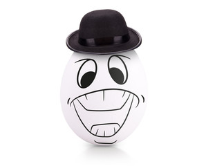 Concept white egg with emotions in clothes